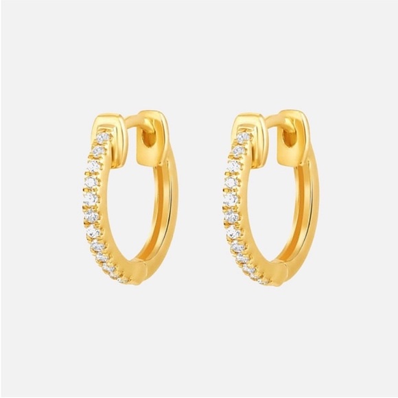 Anthropologie Jewelry - 14K Gold Plated Pave Crystal CZ Gem Huggie Mini Hoop Earrings